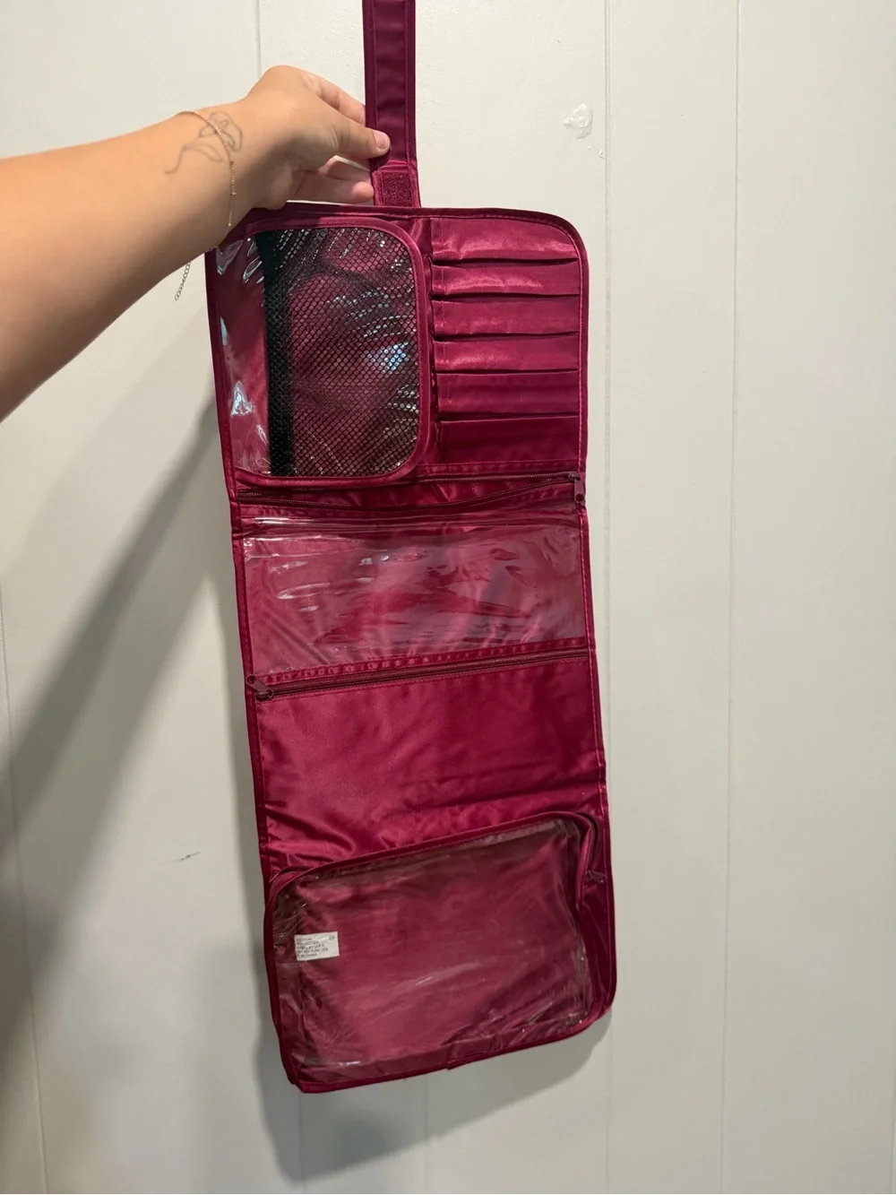 Floral Makeup Organizer Pouch with Burgundy Trim